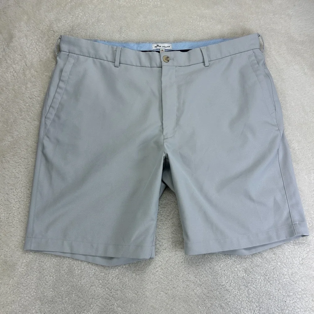 Peter Millar Chino Shorts Mens 38 Light Gray Flat Front Golf Performance Comfort